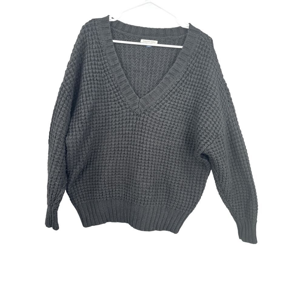 American Eagle Warm Black V-Neck Sweater Oversized Knitted Women’s Small